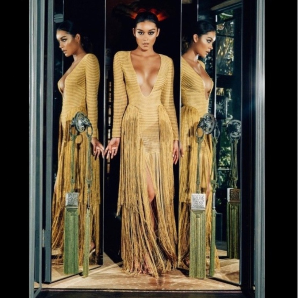 House Of CB, 'Dakota' Gold Tassel Dress, Size XS
